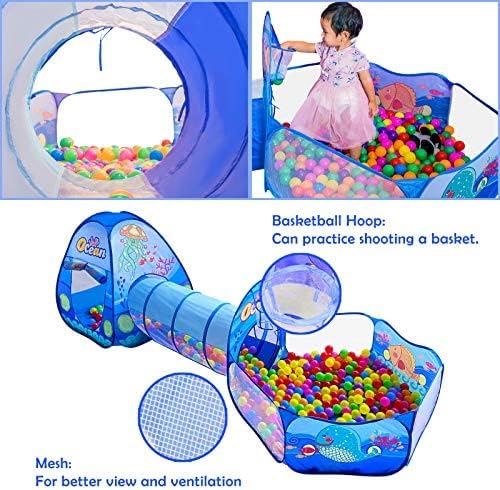 PigPigPen 3 in 1 Kids Play Tent with Tunnel, Ball Pit, Basketball Hoop for Boys & Girls, Toddler Pop Up Playhouse Toy Baby Indoor/Outdoor, Gift Year Old Child (3 Tent)