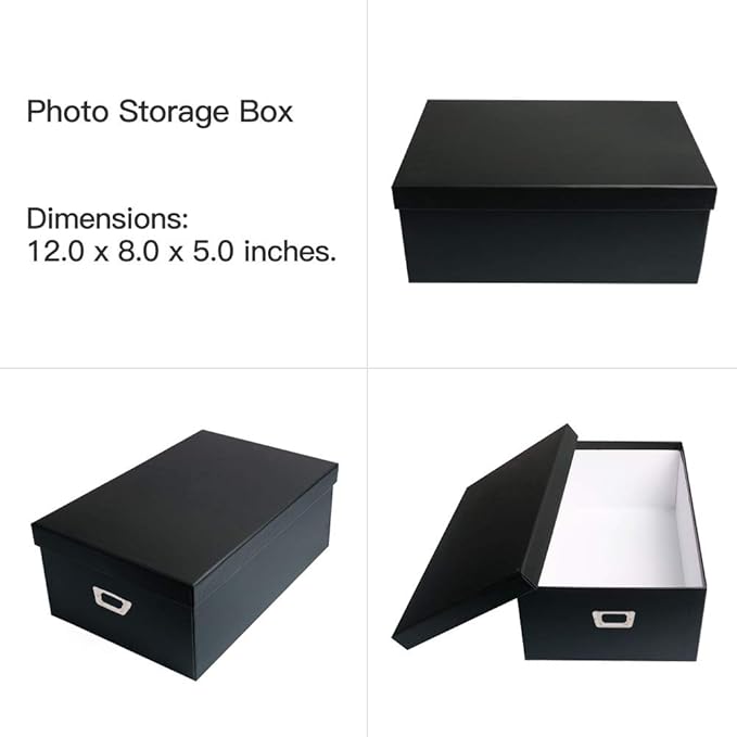 novelinks Photo Case 4" x 6" Photo Storage Box - 10 Inner Picture Storage Container (Black, 1 Pack)