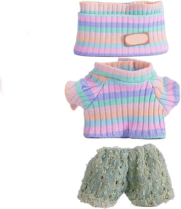 Clothes for 17cm Doll (NO Doll),Adorable Outfit ,Handcrafted Clothes Set for Dress Up ,Ropa Accessories Hat + Sweater + Pants (Rainbow + Cyan)