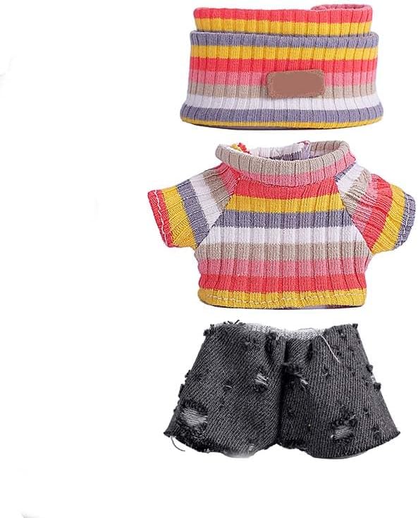 Clothes for 17cm Doll (NO Doll),Adorable Outfit ，Handcrafted Clothes Set with Dress Up ,Ropa Accessories Hat + Sweater + Pants (Rainbow + Black)