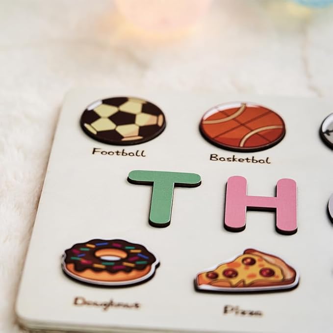 Name Puzzles for Toddlers 1-3,Wooden Puzzled,Personalized Name Puzzle for Kids,Custom Puzzle,Alphabet Number Shape and Football,Preschool Learning Educational Toys for Kids