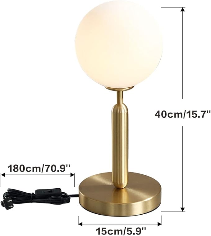 KCO Lighting Modern Gold Metal Table Lamp Mid Century Bedside Table Lamp with Matte Globe Golden Indoor Standing Light for Bedroom Vanity Living Room