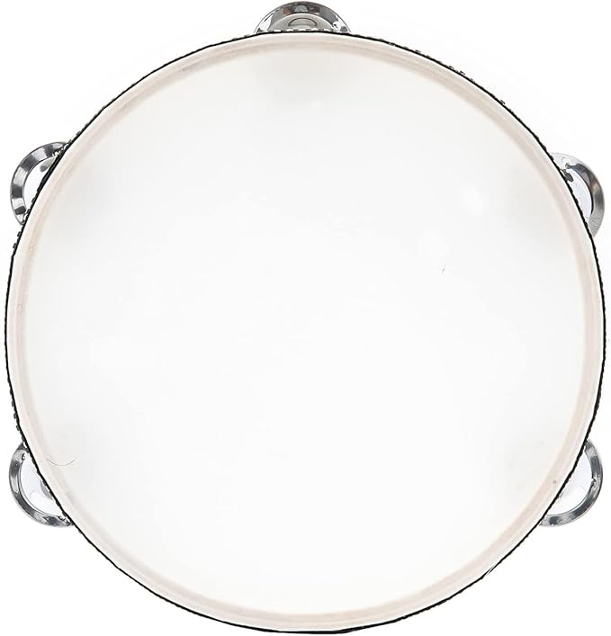 Musfunny Tambourine Hand Held Drum with Double Row Jingles, 8 inch Tambourines Metal Bell Hand Percussion for Adults Church Party (8 inch Natural)
