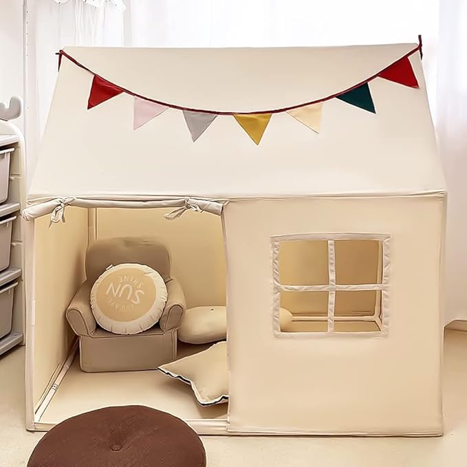 Kids Tent Indoor Playhouse, Kids Play Tent Large Kid Playhouse Toys Toddler Tent Play House with Pennant Banners