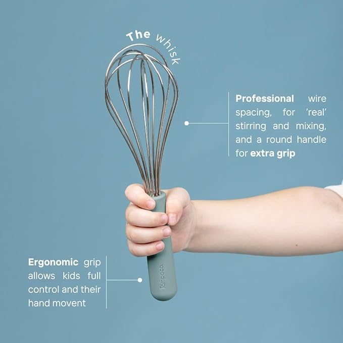 Tampoco Real Kids Cooking & Baking Set – Montessori Kitchen Tools for Real Cooking with Food-Safe Silicone Utensils – Functional & Fun Gift for Young Chefs