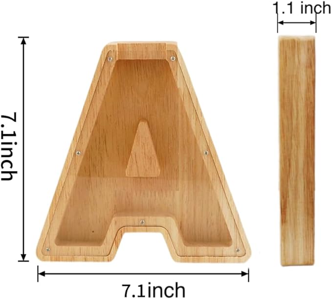 Twenty-six English Alphabet A-Z Letter Piggy Bank,Large-Capacity Transparent Wooden Alphabet Piggy Bank，Personalized Coin Savings Box, Name DIY Creative Purchase Combination.