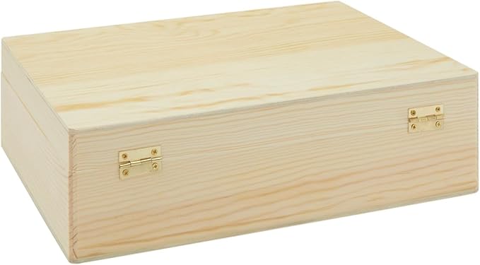 Bright Creations Unfinished Wooden Storage Box - 9 x 12 x 3.3 In, Paulownia Wood, Hinged Lid - Jewelry Box & Craft Storage - Paintable Chest for DIY Projects