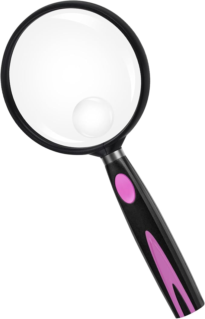 Feosky Handheld Reading Magnifier, 10X 30X Magnifier, 75mm Shatterproof Lens, Non-Slip Handle for Adults Close Work, Seniors Reading and Kids Nature Exploration, Hobby Observation(Purple/Black)