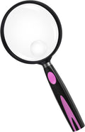 Feosky Handheld Reading Magnifier, 10X 30X Magnifier, 75mm Shatterproof Lens, Non-Slip Handle for Adults Close Work, Seniors Reading and Kids Nature Exploration, Hobby Observation(Purple/Black)