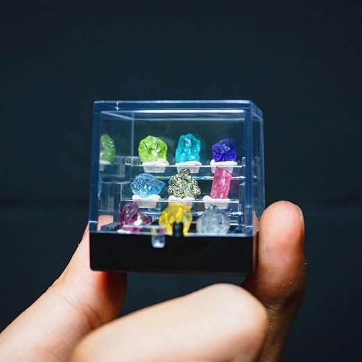 9 Rare Natural Gemstone Collection Gift Box-Peridot, Apatite & 7 Exquisite Minerals-Square Acrylic Tiered Display Case - Ideal Birthday & Christmas Gifts for Mineral Enthusiasts,Geography Enthusiast