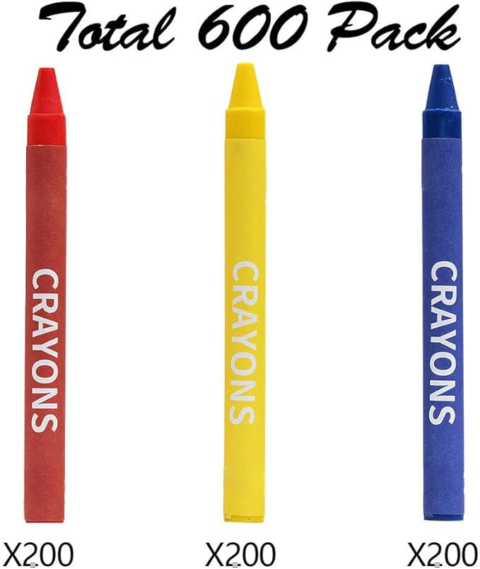 Madisi Crayons Bulk Pack, Regular Size, 3 Colors, cellophane 200 Packs, 600 Count