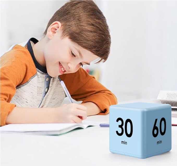 Feilifan Cube Timer,Productivity Timer Kids Time Timer Gravity Sensor flip Timer for Time Management and Countdown Settings 15 20 30 60 Minutes, Blue