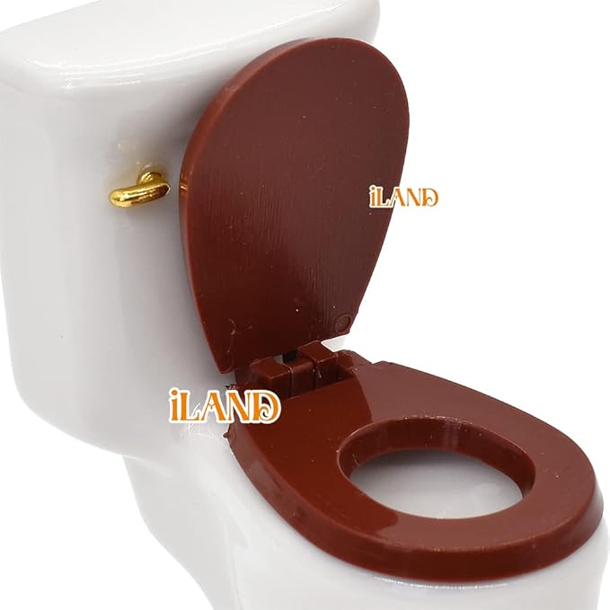 iLAND Dollhouse Furniture and Accessories 1/12 Scale of Dollhouse Bathroom Set incl Ceramic Dollhouse Toilet & Bathtub & Wooden Bathroom Cabinet with Sink (Modern 7pcs)