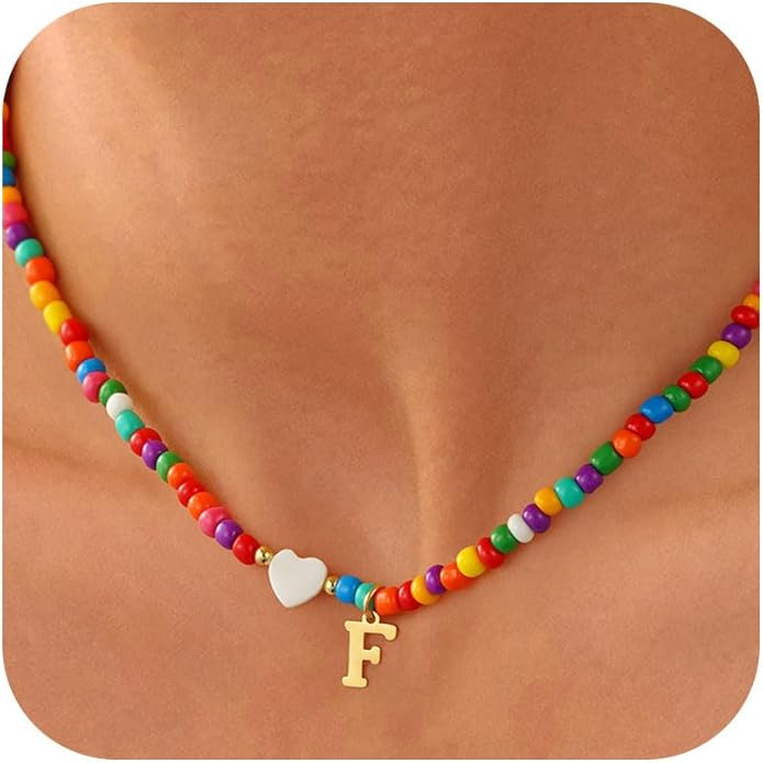 Colorful Initial Necklaces for Girls Women Kids - Teen Girls Gifts Trendy Beaded Initial Necklace Dainty Letter Gifts Choker Necklace for Girl Jewelry