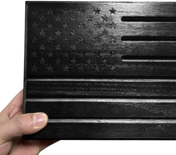 Black Military Challenge Coins Display Holder with American Flag,Solid Wood Challenge Coin Stand with Drawer,Challenge Coin Display Case for Collector, Military Coin Holder Rack for Desk