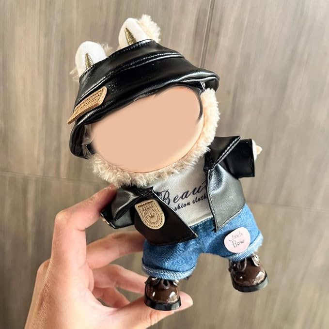 17cm Doll Clothes Set(No Doll), Hat & Overalls Set for 17cm Labubu Suit, Cute Cloth for Dress up Unique Style Dolls Outfit Stylish Clothes for Labubu (Suit 4pcs)