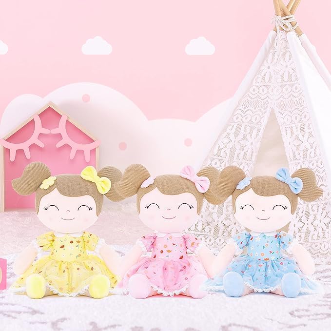 Gloveleya Personalized Doll with Embroidered Name - Floral Blue Custom Plush Doll for Girls Cute Plush Doll Customized Gift - Muñecas de Trapo Personalizadas para Niñas