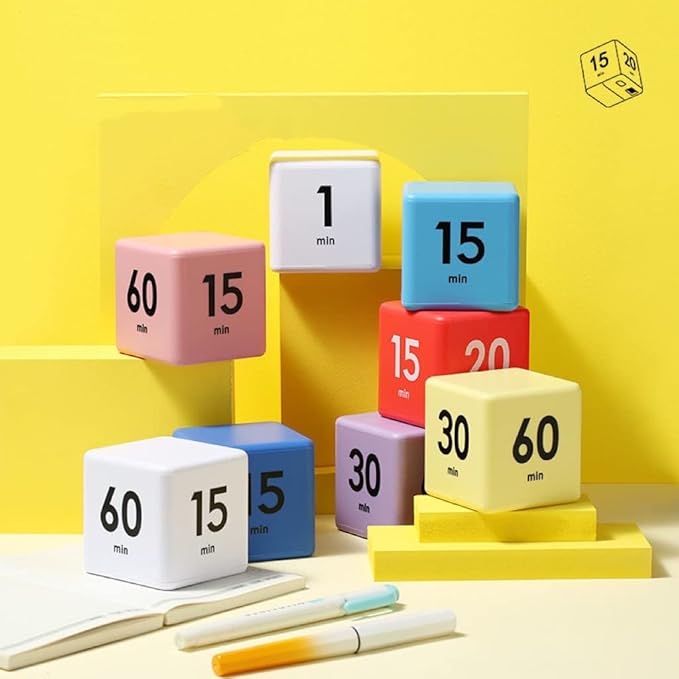 Feilifan Cube Timer - Desk & Kitchen Timer with Gravity Sensor for Time Management - Countdown Settings: 15, 20, 30, 60 Minutes - Purple