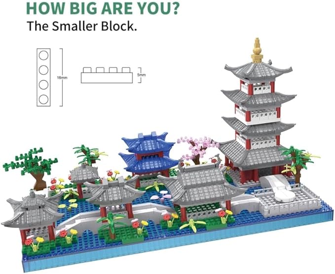 Architecture Chinese Style of Suzhou Garden,Hangzhou's West Lake,Build Iconic Asian Landscape,950 PCS mini Bricks,Featuring Pagoda, Stone Bridge,Asian Style Micro Blocks for Adults and Teens