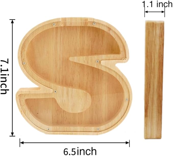 Twenty-six English Alphabet A-Z Letter Piggy Bank,Large-Capacity Transparent Wooden Alphabet Piggy Bank，Personalized Coin Savings Box, Name DIY Creative Purchase Combination.