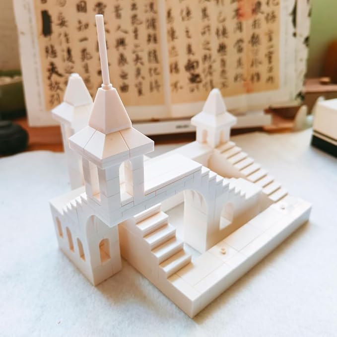 AIYIMUSIDEEN White Moebius Castle Building Block，Architecture Building Blocks Suitable for Adults
