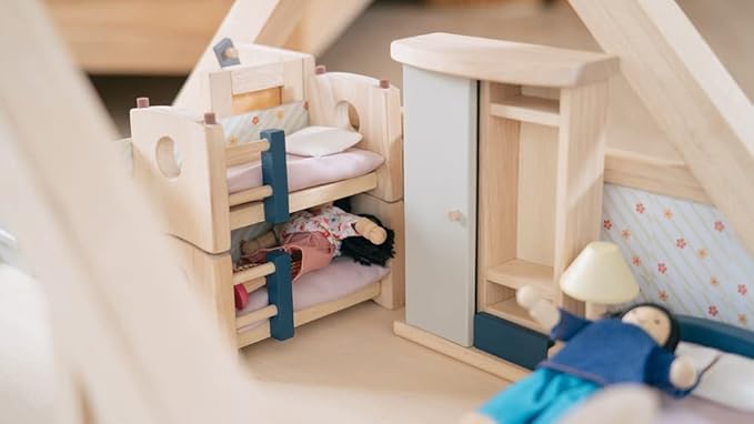 PlanToys Neo Line of Wooden Dollhouse Furniture - Children's Room (7304) | Sustainably Made from Rubberwood and Non-Toxic Paints and Dyes