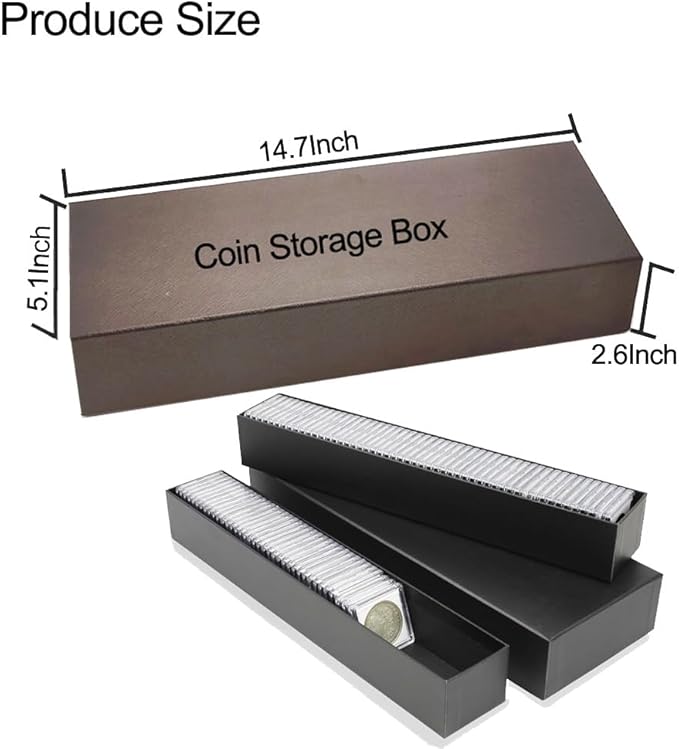 Coin Capsule Coin Snap Holder 2 x 2 Inch Half Dollar Coin Holder, Coin Cases for Collectors Coin Sleeves Collectors for Coin Collection Supplies (Black Foam Gasket with Gift Box, 102)