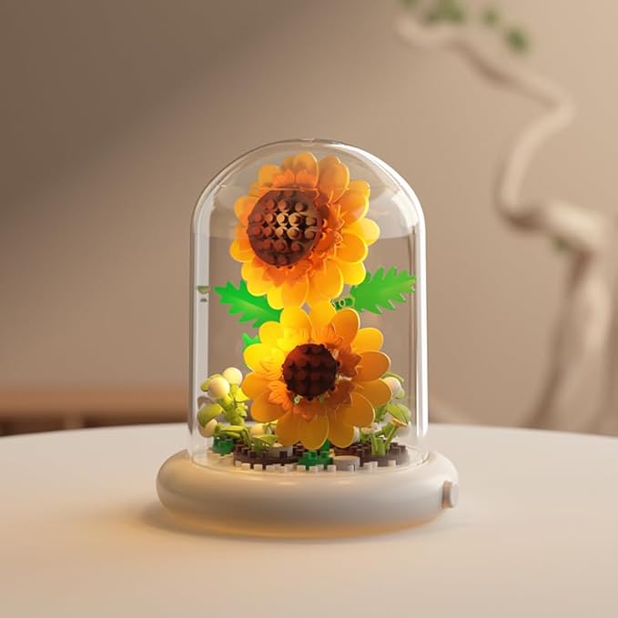 Botanical Flower Micro Blocks Set for Adults and Teens,600 PCS Mini Bricks Artificial Flowers with Light for Birthday and Gift, Lily, Sunflower and Tulip
