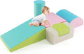 HONEY JOY 6-Piece Climb and Crawl Playset, Soft Climbing Foam Block Activity Play Structure Gym Equipment for Infant Baby, Color Coordination, Waterproof Indoor Climbing Toys for Toddlers (Green)