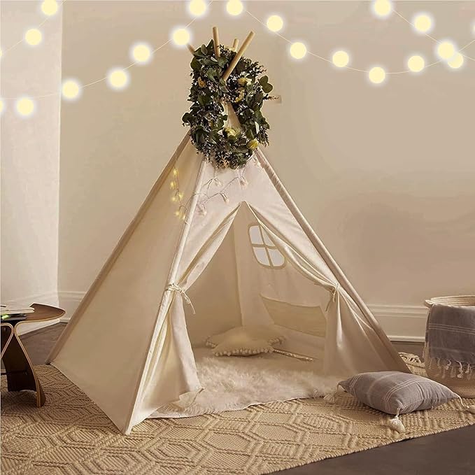 PLAYVIBE Teepee Tent for Kids - Castle Theme Indoor & Outdoor Playhouse with LED Star Lights - Halloween Party Tent, Cozy Fall Decor & Toddler Toy Fort