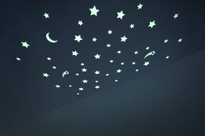 Starry Night Series (48 pcs/Pack), Glow in The Dark Educational Wall Stickers, The Eco-Friendly and Brightest Wall Stickers for Ceiling, Bathtime, Bedroom, Party, Decor