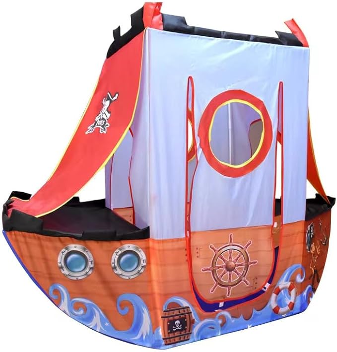 Upgrade Kids Play Tent Pirate Ship Playhouse for Toddler Indoor Outdoor Tents with Pirate Toys Gift for Boys Girls 66x53 Inch
