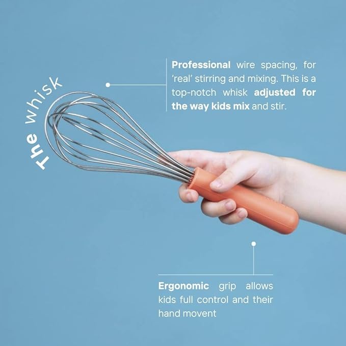 Tampoco Real Kids Cooking & Baking Set – Montessori Kitchen Tools for Real Cooking with Food-Safe Silicone Utensils – Functional & Fun Gift for Young Chefs