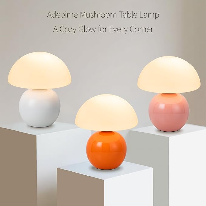 Mushroom Table Lamp, Orange Vintage LED Desk Light for Bedroom, Dimmable Ambient Lighting with Glass Shade for Bedroom, Reading, Home Décor, Gift for Friends