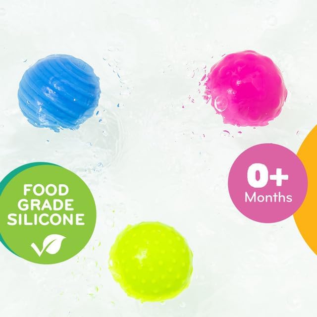 Mobi Wooshlz Bath Shakers, Sensory Bath Balls for Toddlers, BPA-Free Silicone Baby Ball, Infant & Babies Bathtub Fun Toy with Rattle Sounds & Textures (3 Pack)