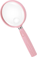 Feosky Handheld Reading Magnifier, 10X 30X Magnifier, 75mm Shatterproof Lens, Non-Slip Handle for Adults Close Work, Seniors Reading and Kids Nature Exploration, Hobby Observation(Pink)