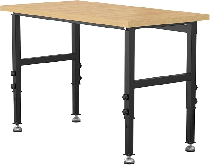 48" Adjustable Workbench,Heavy-Duty Work Table,3000 LBS Load Capacity Particleboard Hardwood Workstation Outlets with Fixed feet,for Workshop, Garage