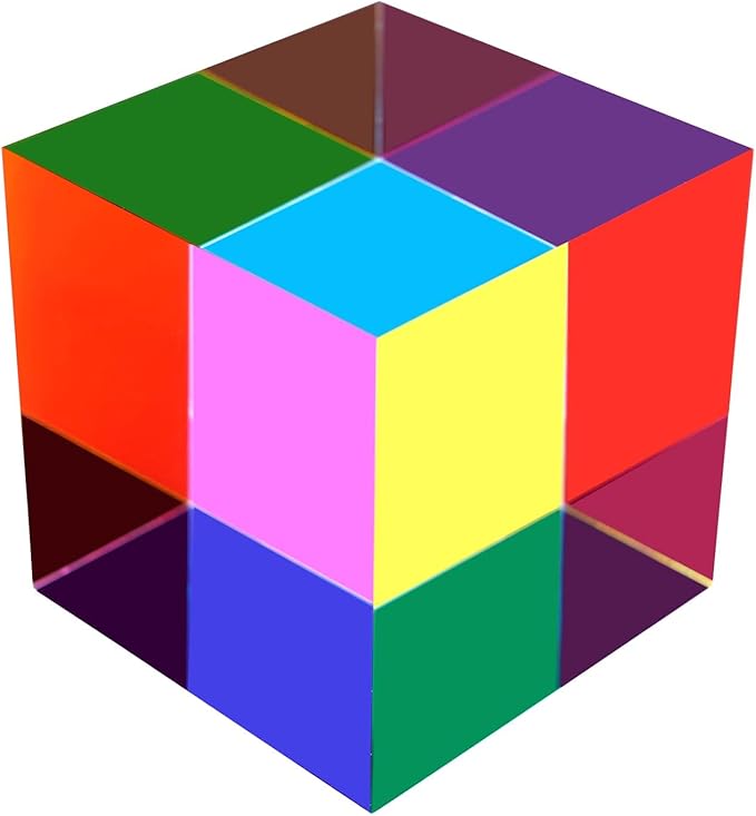 CMY Mixing Color Cube, 70mm (2.75 inch) Acrylic Prism for Home or Office Decoration, CMYcube Physics Toys Science Educational Gift for Kids, 7cm