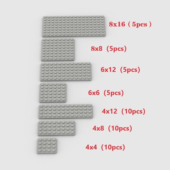 Classic Building Plate Assortment - 50pc Light Gray Bulk Base Plates, Compatible with Lego, for Most Brands