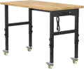 48" Adjustable Workbench,Heavy-Duty Work Table,3000 LBS Load Capacity Hardwood Workstation Outlets with Power Strips and Wheels,for Workshop, Garage
