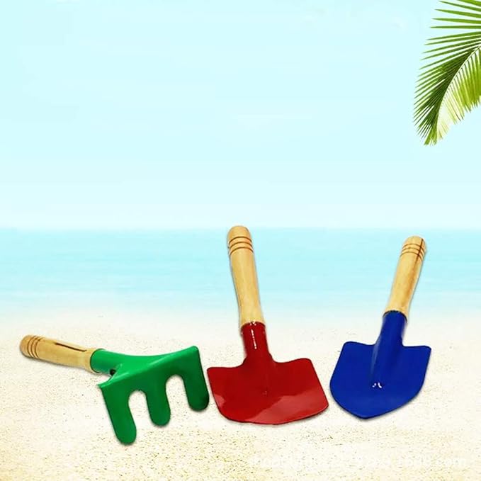 Kids Gardening Tool Set, 6PCS Gardening Tools for Kids Metal with Sturdy Wooden Handle Safe Gardening Tools 8" Children Beach Sandbox Toy