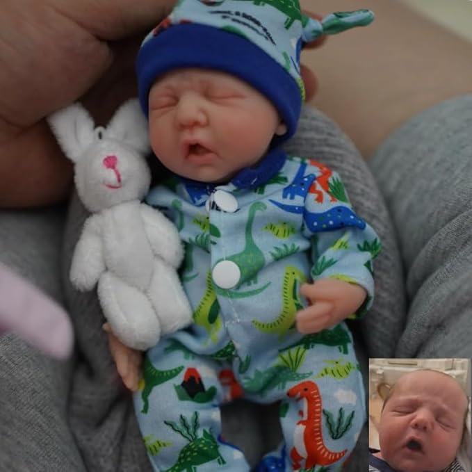 7 Inch Mini Silicone Baby, Reborn Baby Dolls Silicone Full Body Boy Eric, Realistic Newborn Baby Doll Real Life Miniature Baby Doll with Feeding Accessories