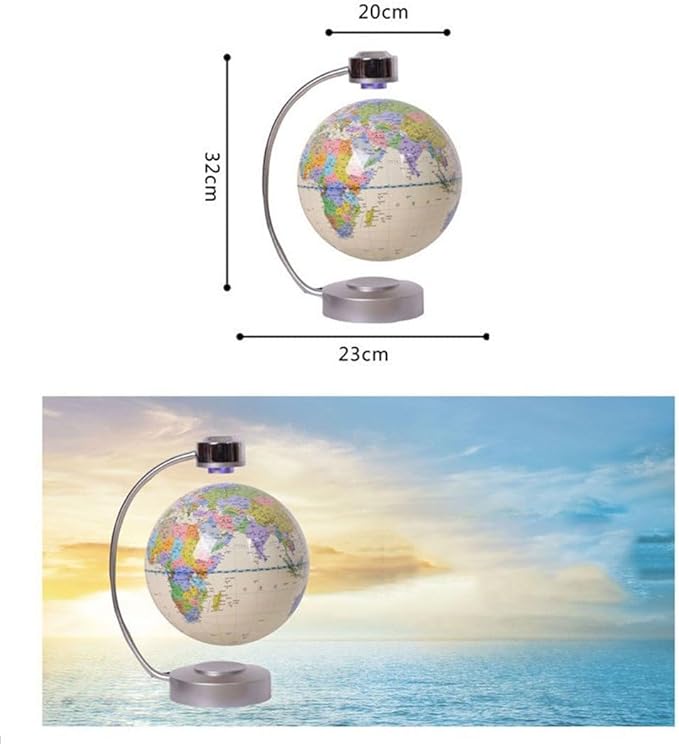Magnetic Levitation Globe, 8" Mag Lev Earth Globe, Suspended Auto Dual-Rotation, Touch-Controlled LED Light, Suitable for Decorative Ornaments, Business, Holiday Gifts (White)