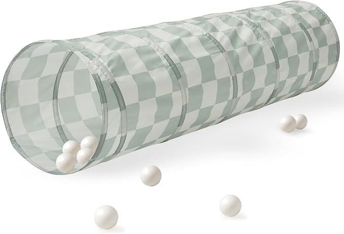 3 Sprouts Kids Play Tunnel - Pop Up Collapsible Tunnels with Recycled Fabric - Fun Crawling Tunnel for Toddler, Baby, Children to Crawl Through, Gross Motor Toy for Indoor Play - Checkered Green