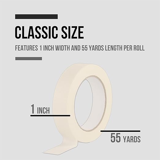Lichamp Masking Tape 1 inch, 20 Pack General Purpose Beige White Masking Tape, 1 inch x 55 Yards x 20 Rolls (1100 Total Yards)