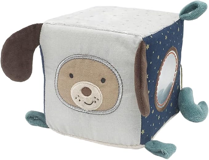 MON AMI Astro Dog Activity Cube | 5.5-Inch Soft Plush Interactive Cube Toy | Montessori Sensory Learning Toy for Babies & Toddlers | Perfect Newborn Essential for Birthdays & Baby Showers