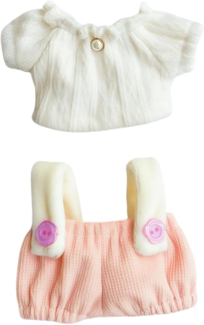 Clothes for Dolls Accessories (No Doll), Cute Outfit Set 2 Pieces Bib Pants for 15 & 17cm Doll Suit, Stylish Dress Up Overalls Doll Clothing Set Replacement Pink