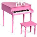 HONEY JOY Classical Kids Piano, 30-Key Mini Grand Piano with Music Stand and Bench, Wooden Musical Instrument Toy w/Lid & Music Rack, Gift for Boys Girls Ages 3+ (Pink)