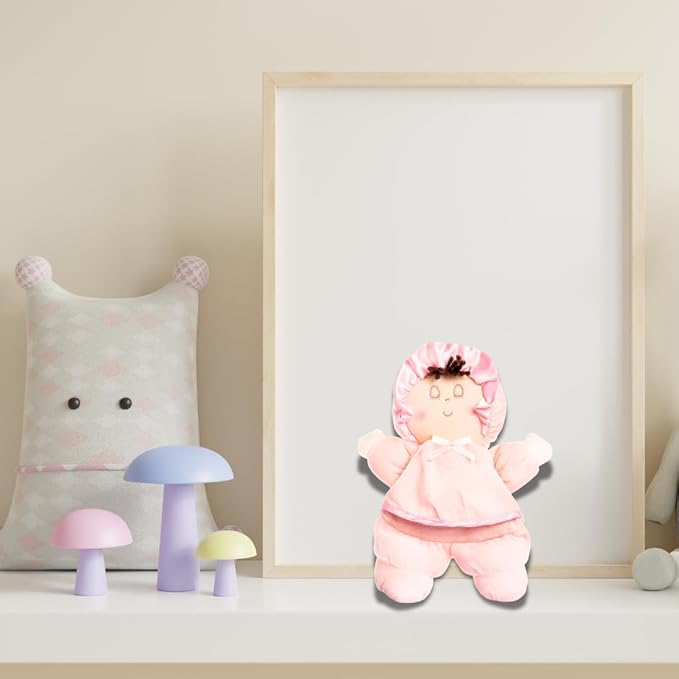 My First Baby Doll, Super Soft Baby Doll Made for Cuddles, Vintage Classic Style with Pink Dress and Brown Hair, Ideal New Baby Gift or Baby Shower Present