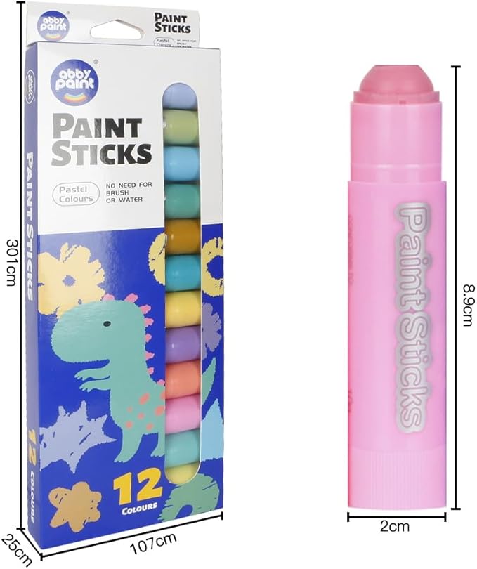 12 Pastel Colors Tempera Paint Sticks Set, Quick-Drying & Washable, Non-Toxic Art Supplies for Kids, Toddlers， Classroom, Mess-Free Crafting on Paper, Wood, Glass